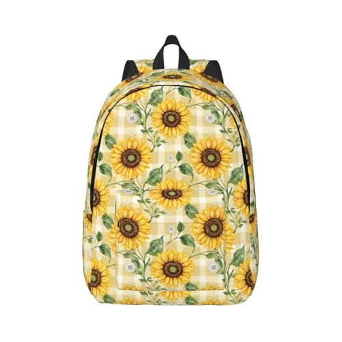 Sac à dos à carreaux tournesol de 17,7 pouces pour femme voyageant léger