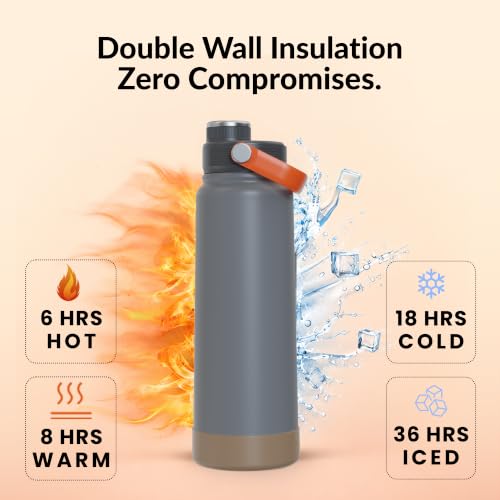 Image of Rabitat Hyde Vacuum Insulated Stainless Steel Water Bottle 1000 ml | Double Wall Vacuum Insulation | 18 /8 Food Grade Steel | Leak Proof | Wide Mouth | Ring Handle | BPA Free | Phantom Black