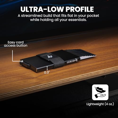 Image of CODE 118 Wallet for Men - Slim Minimalist Aluminum Magnetic Card Holder - RFID Blocking Front Pocket Mag Safe Wallet with Strong Magnet Attachment (Jet Black)