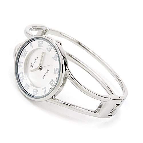 Stc STC06 Silver Round Face Metal Double Band Fashion Women'S Bangle Cuff Watch thumb #1
