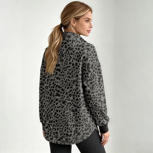 Gumipy Quarter Zip Pullover Women Cheetah Print Comfy Pullover Sweatshirts - image 6