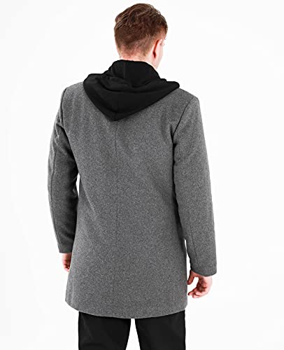 Image of Lisskolo Men's Wool Blend Overcoat with Detachable Hooded Trench Coat Hip Length