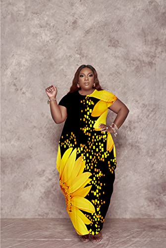 YeGine Oversize Tshirt Dress Plus Size Short Sleeve Maxi Dress with Pockets