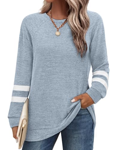 Image of Saloogoe Tunic Sweatshirts for Women Crewneck Lightweight Sweaters Raglan Long Sleeve Shirts Fall Fashion Tops 2026