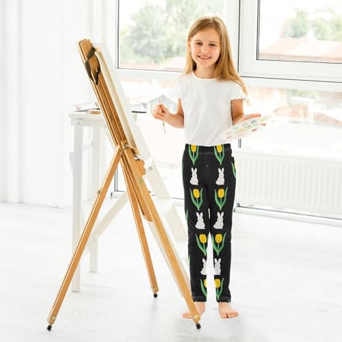 ALAZA Girls' Leggings Children's Yoga Pants Skinny Printed Dance Rabbit Yellow Tulip Comfortable 4T4