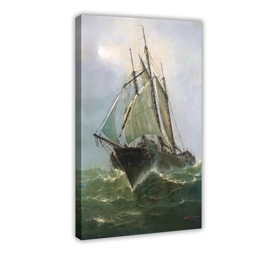 Impression sur toile trois mâts Leon Zeytline cadre suspendu 20x30 cm