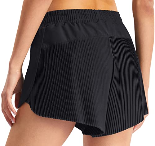 Persit Running Shorts For Women Athletic Flowy Shorts For Women High Waisted Quick Dry Workout Exercise Pleated With Pockets - Black - Xl #TOP19