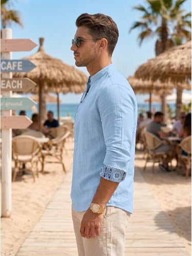 Image of DEELMO Men's Cotton Blend Mandarin Collar Self One Design Full Sleeve Casual Short Kurta