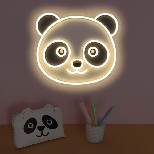 Image of Panda Neon Sign Cute Bear Led Light UV Print Sign Home Wall Decor Personalized Gift Birthday Gift Panda Dimmable Neon Art, 14.8 inchx13 inch