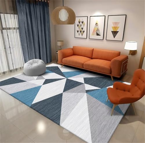 Tapis de chambre ado fille bleu lavable doux géométrique 60x110