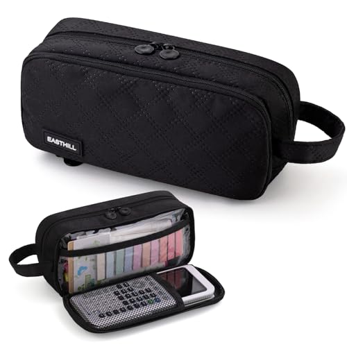 EASTHILL Large Capacity Pencil Case Cute Pencil Pouch with Handle Stationery Pen Bag for Teen Girls-Black