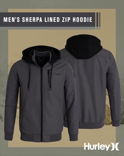 Hurley Men's Bomber Jacket - Cozy Skyler Sherpa Lined Full Zip Up Hoodie Jacket for Men - Casual Men's Jacket (S-XL)2