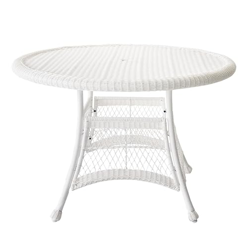 Jeco Wicker Round Dining Table, 44", White