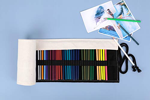 Image of Denifiter Colored Pencil Holder Case, Large Capacity Paint Brush Roll up Bag (Beige-24 Slots)