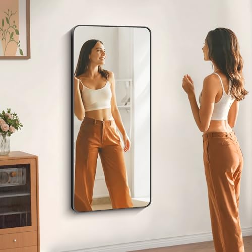 Image of DESBING 24 inch x 55 inchBathroom Mirror, Matte Black Wall Mirror with Metal Frame, Decorative Rectangular Vanity Mirror for Bedroom Bathroom Living Room Entryway (Horizontal /Vertical)