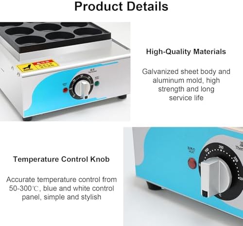 Egg Burger Machine, 9-Cup Egg Pan Nonstick Egg Frying Pan, Breakfast Skillet, 50-300℃ Temperature Adjustable, for Bakery