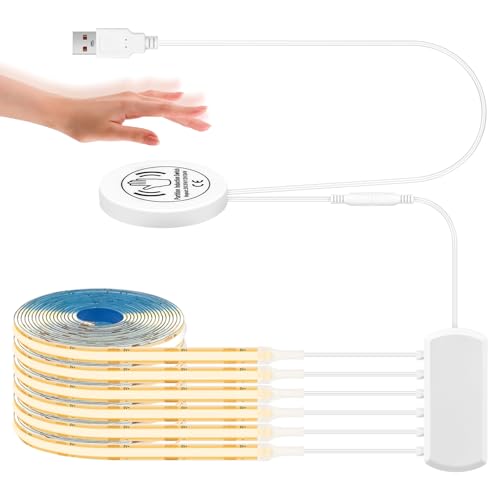 HOTUT COB LED Strip 6 stuks – Warm Wit, 5V USB, Snijdbaar, Met Touch Dimmer voor TV Achtergrond, Kasten en DIY