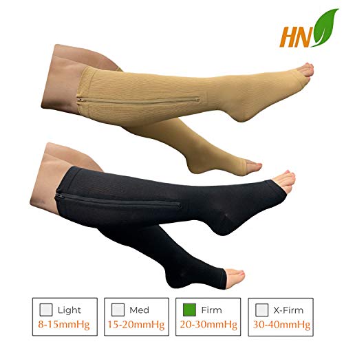 Image of HealthyNees 2 Set Open Toe 20-30 mmHg Compression Leg Calf Swelling Zipper Sock (2 Pairs Mix, 5X-Large)