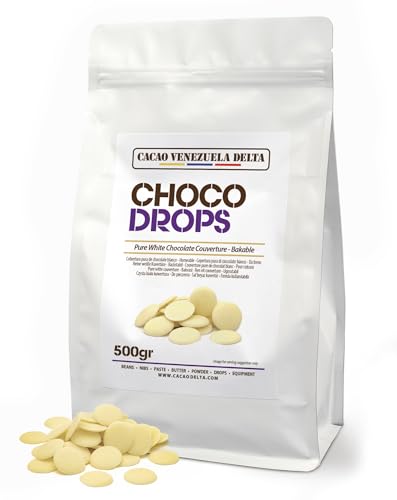 Cacao V Delta Chocolate Blanco Profesional 500g – Cobertura en Obleas con Manteca de Cacao – Ideal Repostería, Rellenos, Ganaches y Decoraciones – Fluidez densa para mayor control y acabados limpios