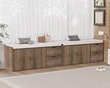 LVB Entryway Bench with Storage, 40” Storage Bench with Padded Cushioned Seat, Farmhouse Shoe Bench with 2 Drawers Cabinet Shelf, Industrial Wood Shoe Rack Bench for Living Bedroom，Rustic Oak, 40in