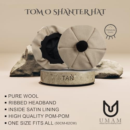 Image of Scottish Tam O' Shanter Hat Tartan Bonnet Pom Pom Wool Flat Cap One Size