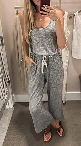 Prettygarden Women'S Casual Sleeveless Solid Jumpsuit Crewneck Drawstring Waist Stretchy Long Pants Romper  thumb #2