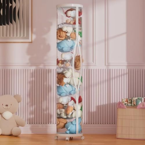 Flarelyare Stuffed Animal Storage Tube with Wheels,Stuff Animal Organizer,Stuffed Animal Zoo Storage, PET Transparent Bucket with Zipper for Kids Toy Organizer,61