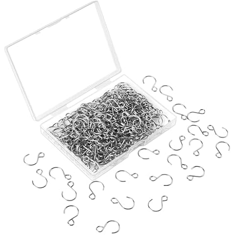 300PCS Mini Stainless Steel S Hooks with Secure Fixed Ring - 0.81 in Length Hanging Connectors with Storage Box for Crystal Ornaments, Suncatchers, Jewelry, and DIY Crafts Cover