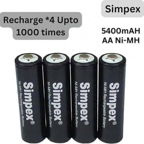 Image of Simpexs 5400mAh High Power Ni-MH AA Ready to Use Rechargeable Battery with Quick Charging and Low Self Discharge, Can Charge up to 1000 Times (Black, 5400mAh-Pack of 8)
