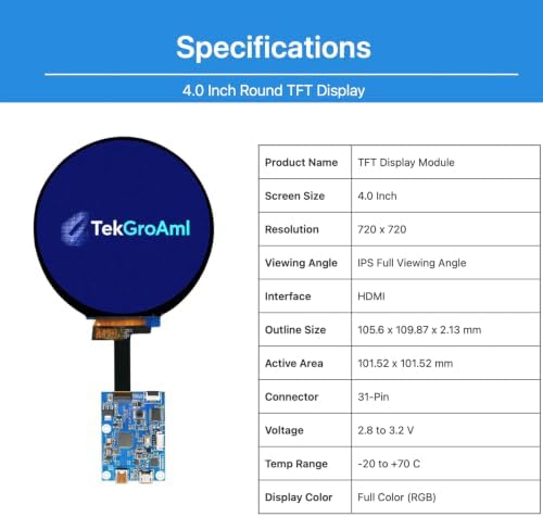 TekGroAml 4 Inch Round LCD Display with Micro H/D Controller Board 720x720 — view 3