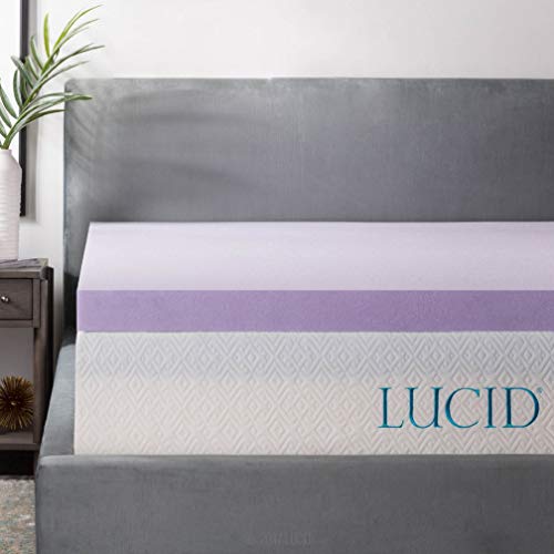 Lucid 3 Inch Lavender Infused Memory Foam Mattress Topper - Ventilated Design – Pressure Relieving Bed Topper - Mattress Pad – CertiPur Certified - California King Size