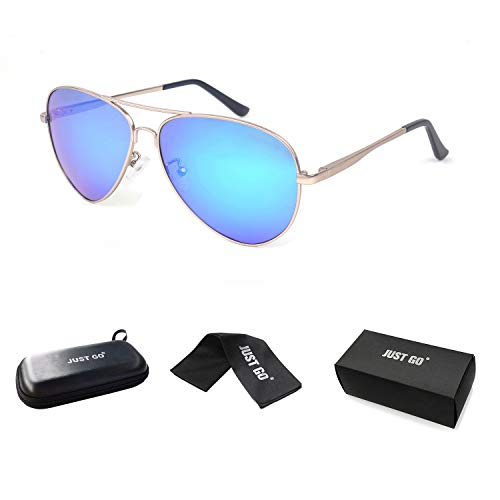 JUST GO Metal Frame Vintage Aviator Style Sunglasses with Case, Polarized Lenses, 100% UV Protection2