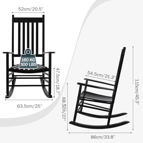 MAMIZO Wooden Rocking Chair Outdoor with High Back,Indoor, Oversized, Easy to Assemble for Garden,Lawn, Balcony, Backyard,Porch,Wooden Porch Rocker
