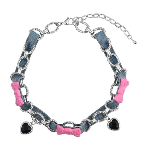 Collier en Jean Bleu Tour de Cou Noeud Rose Pendentif Amour ZH1YFD