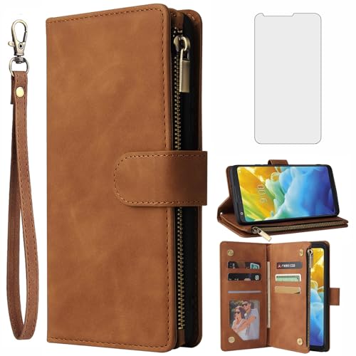Étui portefeuille pour LG Stylo 4 en cuir marron avec fentes cartes