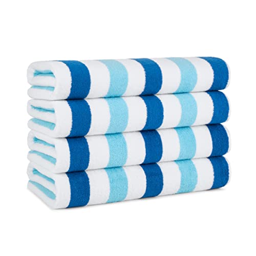 Arkwright Oversized Cabo Beach Towels - (Pack Of 4), Large Soft Ringspun Cotton Cabana Striped Towel For Pool, Bath, Hotel, And Resort, 30 X 70 In, Tropical Breeze/Skydive Blue #TOP25