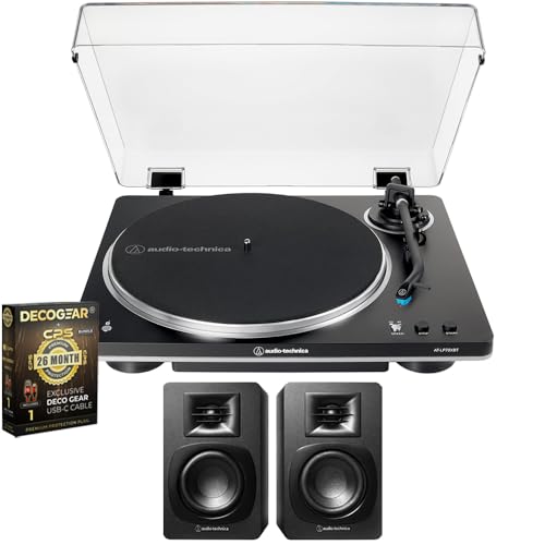 Audio-Technica AT-LP70XBT-BS Fully Automatic Wireless Belt-Drive Turntable, Black/Silver Bundle with...