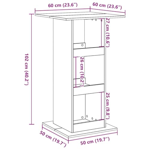 Table de bar en chêne Artisan 60x60x102 cm avec étagères de cuisine compactes