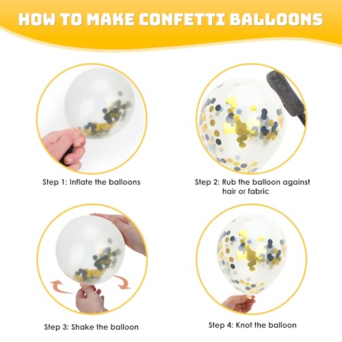 image for RUBFAC 120pcs 12 Inches Black and Gold Confetti Balloons Kit, Metallic