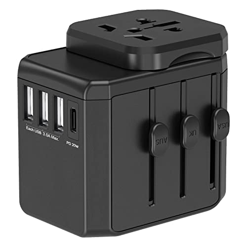 Reiseadapter Weltweit,Reisestecker Adapter Weltweit 5 In 1 Adapter USA Deutschland Stecker Mit 1Type-C(PD 20W Fast Charge )+3A 3USB+1AC Steckdose+Erdungskabel Travel Adapter für England Australien usw Cover