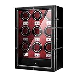 JQUEEN 9 Watch Winder with Quiet Motor，6 Winding Spaces and 9 Storages with LED Illumination