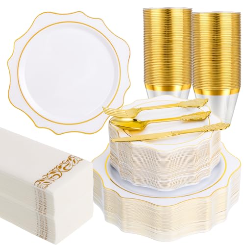 Realluck White & Gold Plates