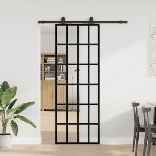 Lumanois Porte coulissante kit de quincaillerie Noir 76x205 cm Verre ESG Portes Noir,3375905