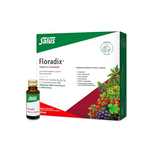 Salus Floradix - Integratore alimentare con Ferro e Vitamine per contribuire a ridurre la stanchezza e la fatica - 10 flaconcini monodose da 20ml