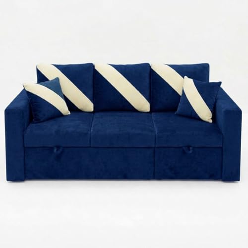 Image of FURNY Trivia 4 Seater RHS Lounger Sofa Cum Bed (Dark Blue) with Pull-Out Function | Luxury Velvet Suede Finish | Durable Comfort | Ideal for Living Room