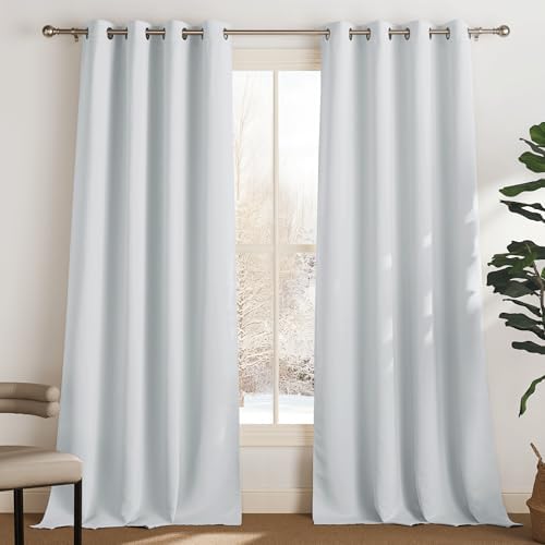 PONY DANCE Thermovorhang gegen Kälte Verdunkelnde Gardinen mit Ösen | 2er Set H300 x B140 cm, Grau-weiß, Abdunkelnde Vorhänge, Kälteschutz, Sichtschutz, UV-Schutz, für Wohnzimmer S