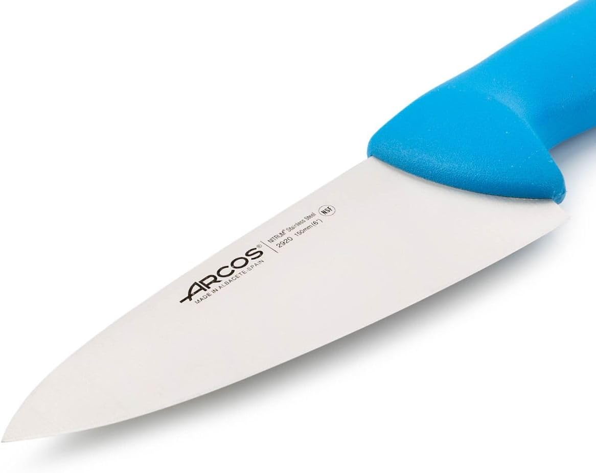 Arcos Series 2900 - Chef Knife - 6" Nitrum Stainless Steel Blade - Blue Polypropylene Handle - Silver - Color Identification System (7'')