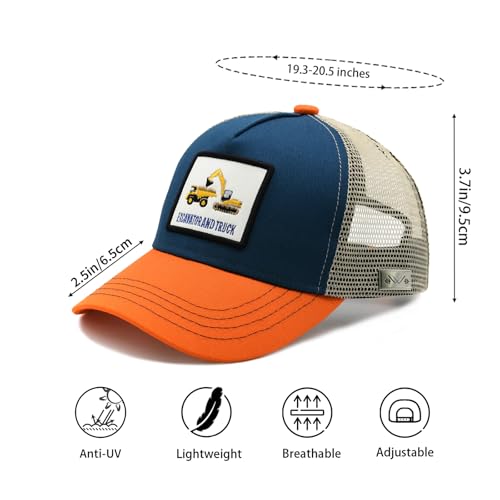 Boys Excavator Trucker Hat, Toddler Snapback Mesh Baseball Caps for Kids Ages 2-64