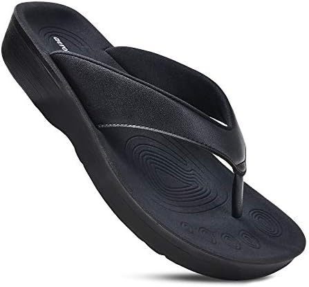 AEROTHOTIC Slip On Recovery Footwear Plantar Fasciitis Flip Flops for Women Yoga Mat Outdoor Walking Beach Ladies Arch Support Summer Thong Dressy Casual Sandals Comfortable Vacation Essentials