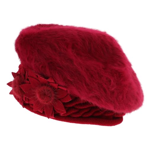 PRETYZOOM Knitted Cap for Women Beanies Side Flower Design Elegant Warm Hat Random Style Red